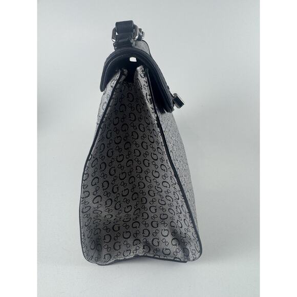 Guess Handbag Womens Black Gray Monogram Purse Top Handle Small Logo Bag Stylish - Picture 6 of 15
